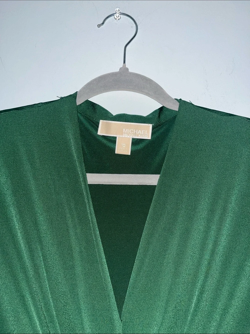 Michael Kors Emerald Green Stretchy Ruffle Wrap Tie Dress
